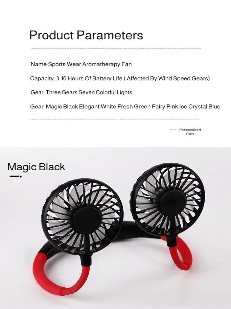 Lazy Portable Silent Neck Fan – Wearable Rechargeable Dual Fan with LED Light & 3-Speed Control (Random Color)